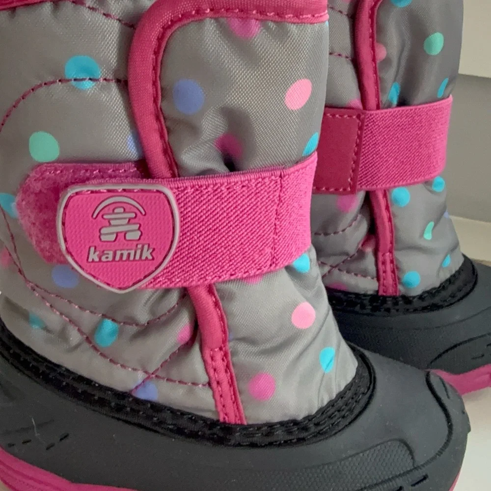 Kamik Kids Gray and Pink Polka Dot Winter Boots Toddler size 6 EUC